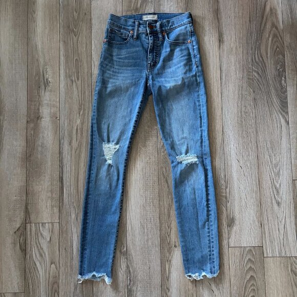 Madewell 9" High-Rise Skinny Jeans Blue Wash Distressed with Frayed Hems Size 24 - Picture 2 of 10
